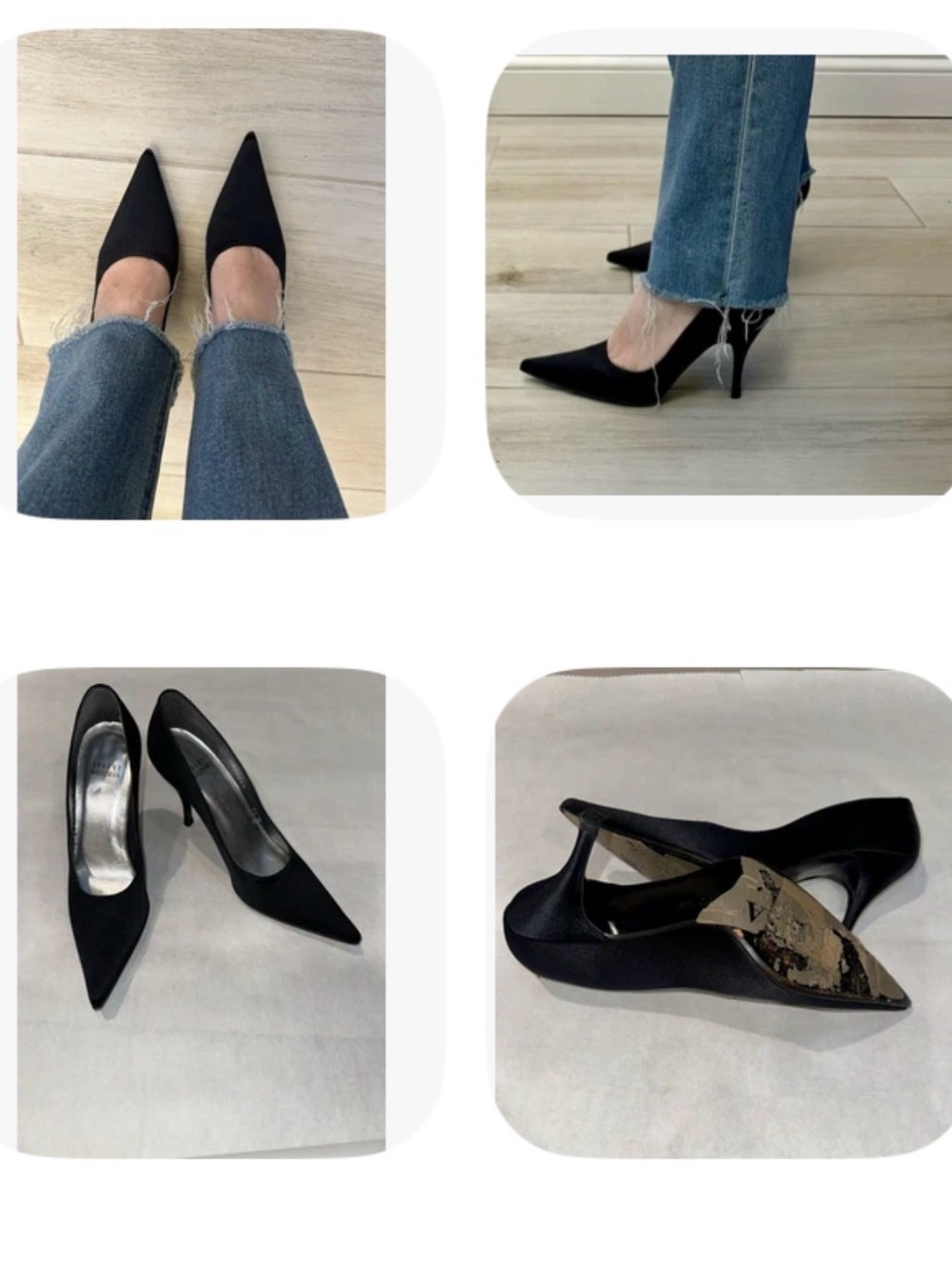 Stuart Weitzman 5 1/2 black satin Classic Black Pointed-Toe Women's Pumps